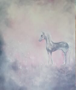 Hiljentyminen, 65x54, Korttitaulu nro 25, 180€, NÄYTTELYSSÄ Enkelikartanon Siipi, HelsinkiHiljentyminen, 65x54, Korttitaulu nro 25, 320€